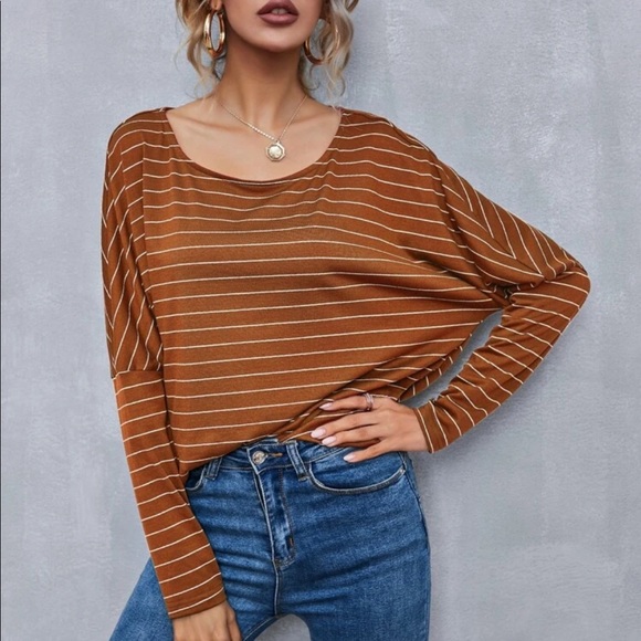 Boho striped drop shoulder long sleeve top - Picture 6 of 15